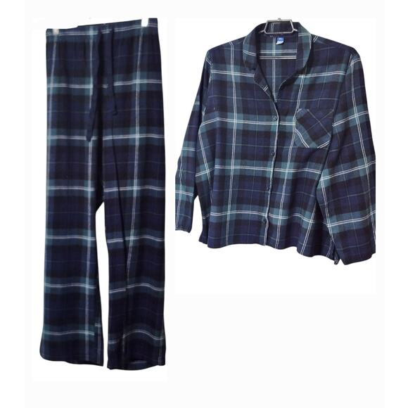 Old Navy Womens Matching Flannel‎ Pajama Set Blue & Green Tartan Plaid Size XXL - Picture 2 of 10